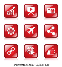 SEO Internet Sign Square Vector Red Icon Design Set 1