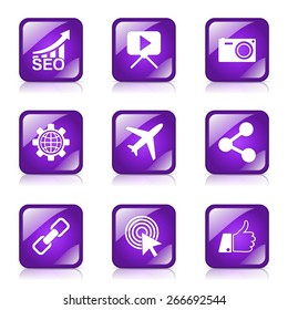 SEO Internet Sign Square Vector Violet Icon Design Set 1