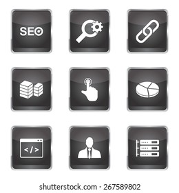 SEO Internet Sign Square Vector Black Icon Design Set 11
