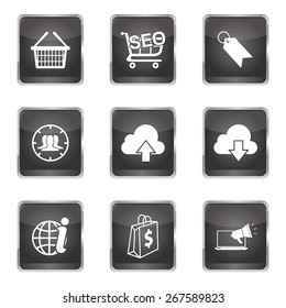 SEO Internet Sign Square Vector Black Icon Design Set 7