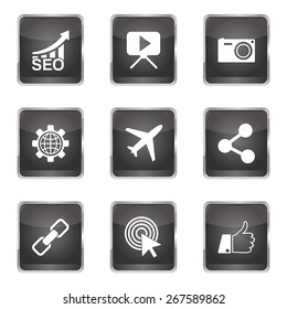 SEO Internet Sign Square Vector Black Icon Design Set 1