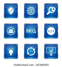 SEO Internet Sign Square Vector Blue Icon Design Set 2