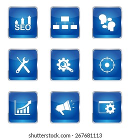 SEO Internet Sign Square Vector Blue Icon Design Set 5
