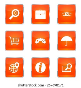 SEO Internet Sign Square Vector Orange Icon Design Set 10