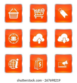 SEO Internet Sign Square Vector Orange Icon Design Set 7