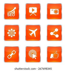 SEO Internet Sign Square Vector Orange Icon Design Set 1