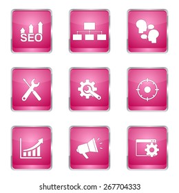 SEO Internet Sign Square Vector Pink Icon Design Set 5
