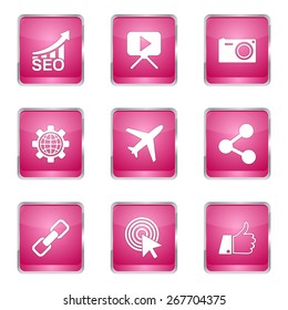 SEO Internet Sign Square Vector Pink Icon Design Set 1