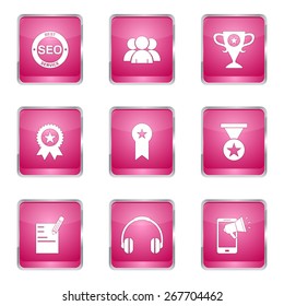 SEO Internet Sign Square Vector Pink Icon Design Set 9