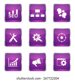 SEO Internet Sign Square Vector Violet Icon Design Set 5