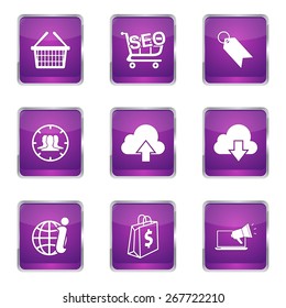 SEO Internet Sign Square Vector Violet Icon Design Set 7