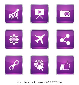 SEO Internet Sign Square Vector Violet Icon Design Set 1