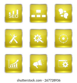 SEO Internet Sign Square Vector Yellow Icon Design Set 5