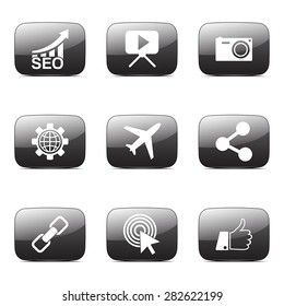 SEO Internet Sign Square Vector Black Icon Design Set 1