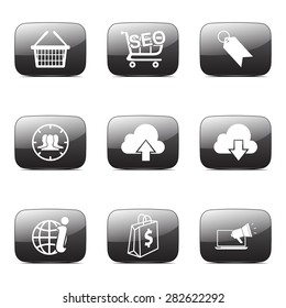 SEO Internet Sign Square Vector Black Icon Design Set 7