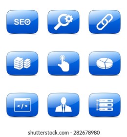 SEO Internet Sign Square Vector Blue Icon Design Set 11