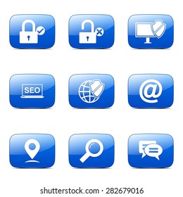 SEO Internet Sign Square Vector Blue Icon Design Set 3