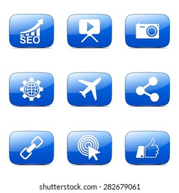 SEO Internet Sign Square Vector Blue Icon Design Set 1