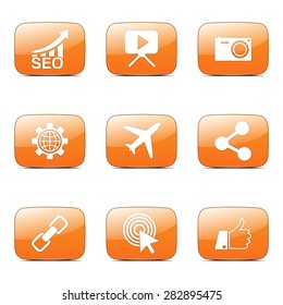 SEO Internet Sign Square Vector Orange Icon Design Set 1