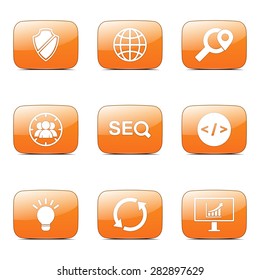 SEO Internet Sign Square Vector Orange Icon Design Set 8
