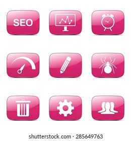 SEO Internet Sign Square Vector Pink Icon Design Set 8