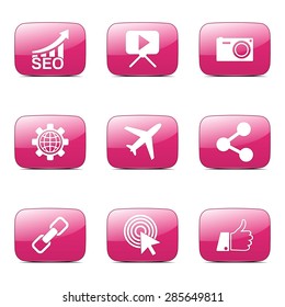 SEO Internet Sign Square Vector Pink Icon Design Set 1