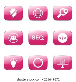 SEO Internet Sign Square Vector Pink Icon Design Set 2