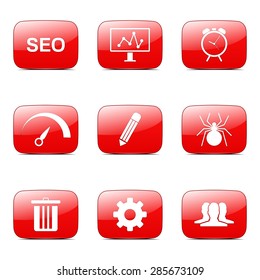 SEO Internet Sign Square Vector Red Icon Design Set 8