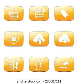 SEO Internet Sign Square Vector Yellow Icon Design Set 7