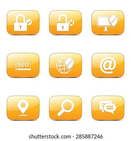 SEO Internet Sign Square Vector Yellow Icon Design Set 3