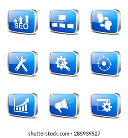 SEO Internet Sign Square Vector Blue Icon Design Set 5