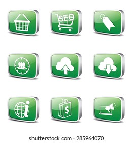 SEO Internet Sign Square Vector Green Icon Design Set 7