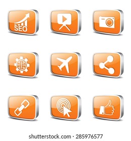 SEO Internet Sign Square Vector Orange Icon Design Set 1