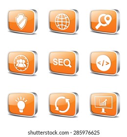 SEO Internet Sign Square Vector Orange Icon Design Set 2