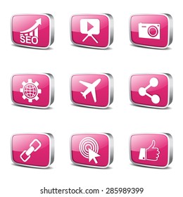 SEO Internet Sign Square Vector Pink Icon Design Set 1