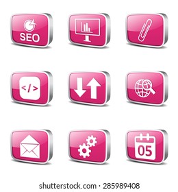 SEO Internet Sign Square Vector Pink Icon Design Set 6