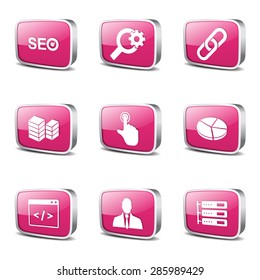 SEO Internet Sign Square Vector Pink Icon Design Set 11