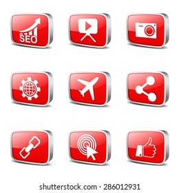 SEO Internet Sign Square Vector Red Icon Design Set 1