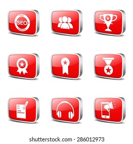 SEO Internet Sign Square Vector Red Icon Design Set 9