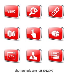 SEO Internet Sign Square Vector Red Icon Design Set 11