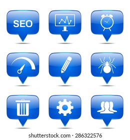 SEO Internet Sign Square Vector Blue Icon Design Set 8
