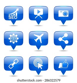 SEO Internet Sign Square Vector Blue Icon Design Set 1