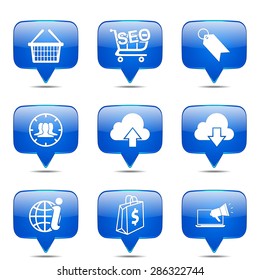 SEO Internet Sign Square Vector Blue Icon Design Set 7