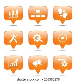 SEO Internet Sign Square Vector Orange Icon Design Set 5