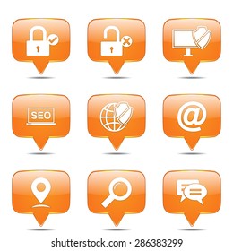 SEO Internet Sign Square Vector Orange Icon Design Set 3