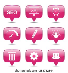 SEO Internet Sign Square Vector Pink Icon Design Set 8