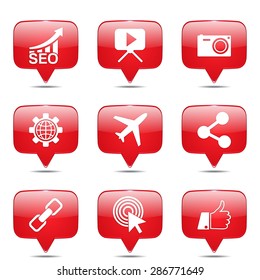 SEO Internet Sign Square Vector Red Icon Design Set 1