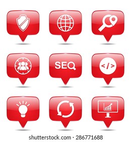 SEO Internet Sign Square Vector Red Icon Design Set 2