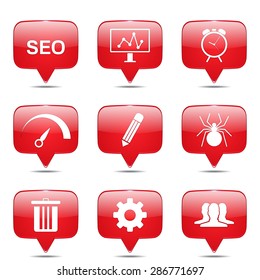 SEO Internet Sign Square Vector Red Icon Design Set 8