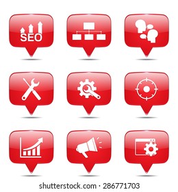 SEO Internet Sign Square Vector Red Icon Design Set 5